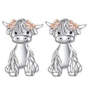 3 For $35 Sterling Silver 2 Pc Adjustable Scottish Highland Cow Stud Earrings